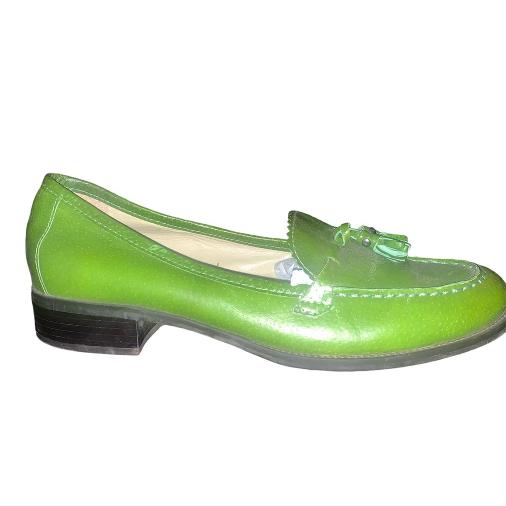 Lime green leather loafers